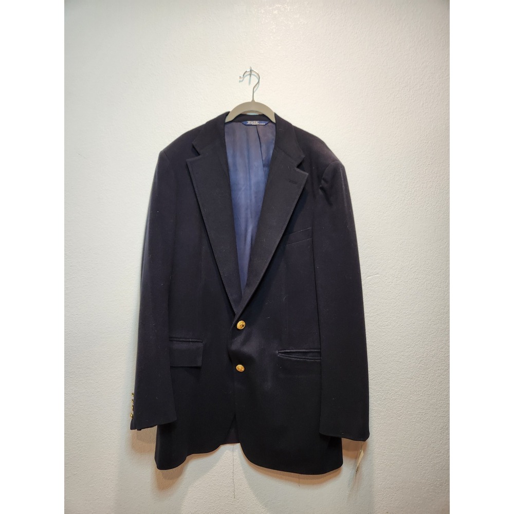 Vintage Polo Ralph Lauren Navy Wool Blazer Gold Buttons USA Made 50R